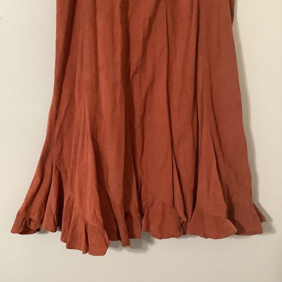 Vintage Orange Corduroy Cotton Festival Boho Hippie Pleated Ruffle Maxi Skirt M - Picture 6 of 8